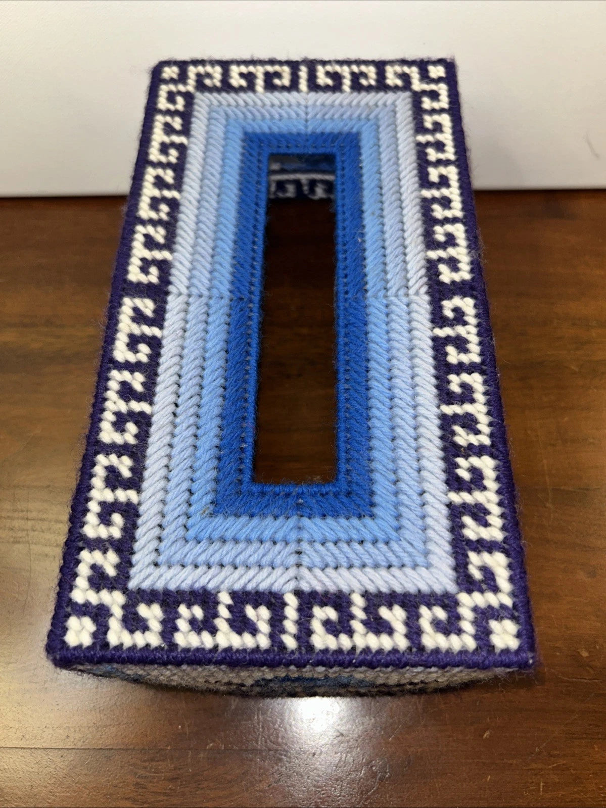 Vtg Tissue Box Cover Needlepoint Handmade Plastic Canvas Rectangle Blue Willow | eBay