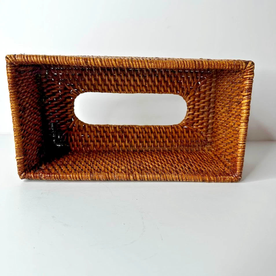 Vintage Wicker Rattan Wood Tissue Box Cover Brown | eBay
