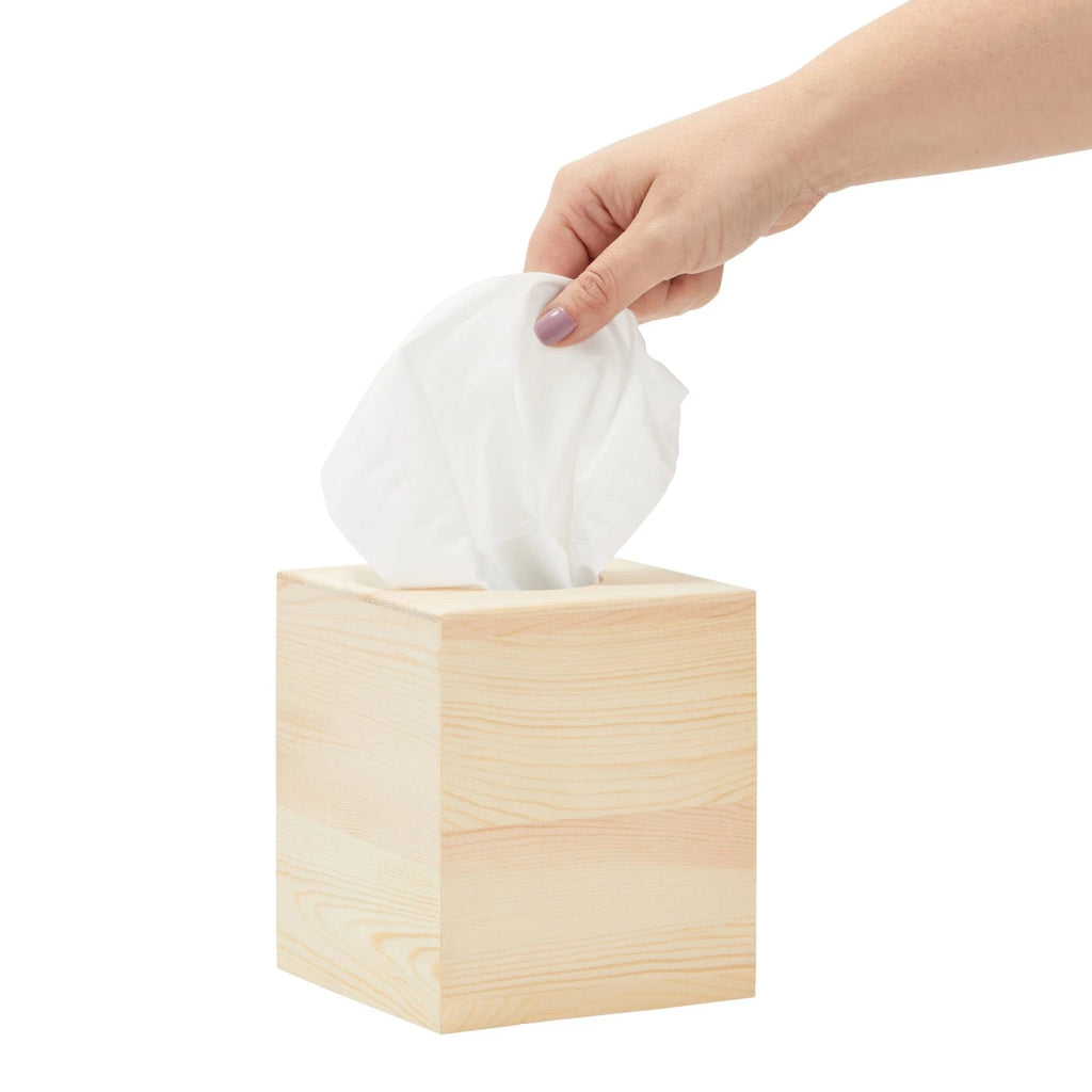 Unfinished Wood Tissue Box Cover, Square Wooden Holder with Slide Out Bottom | eBay