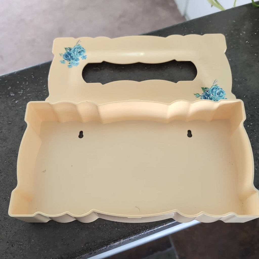 Vintage Cream Blue Roses Plastic Tissue Kleenex Box Holder Scallop MCM Cottage | eBay