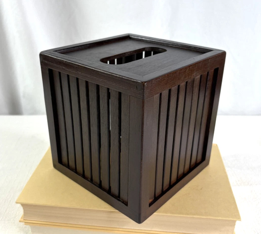 Wood Slats Brown Square Tissue Box Cover | eBay