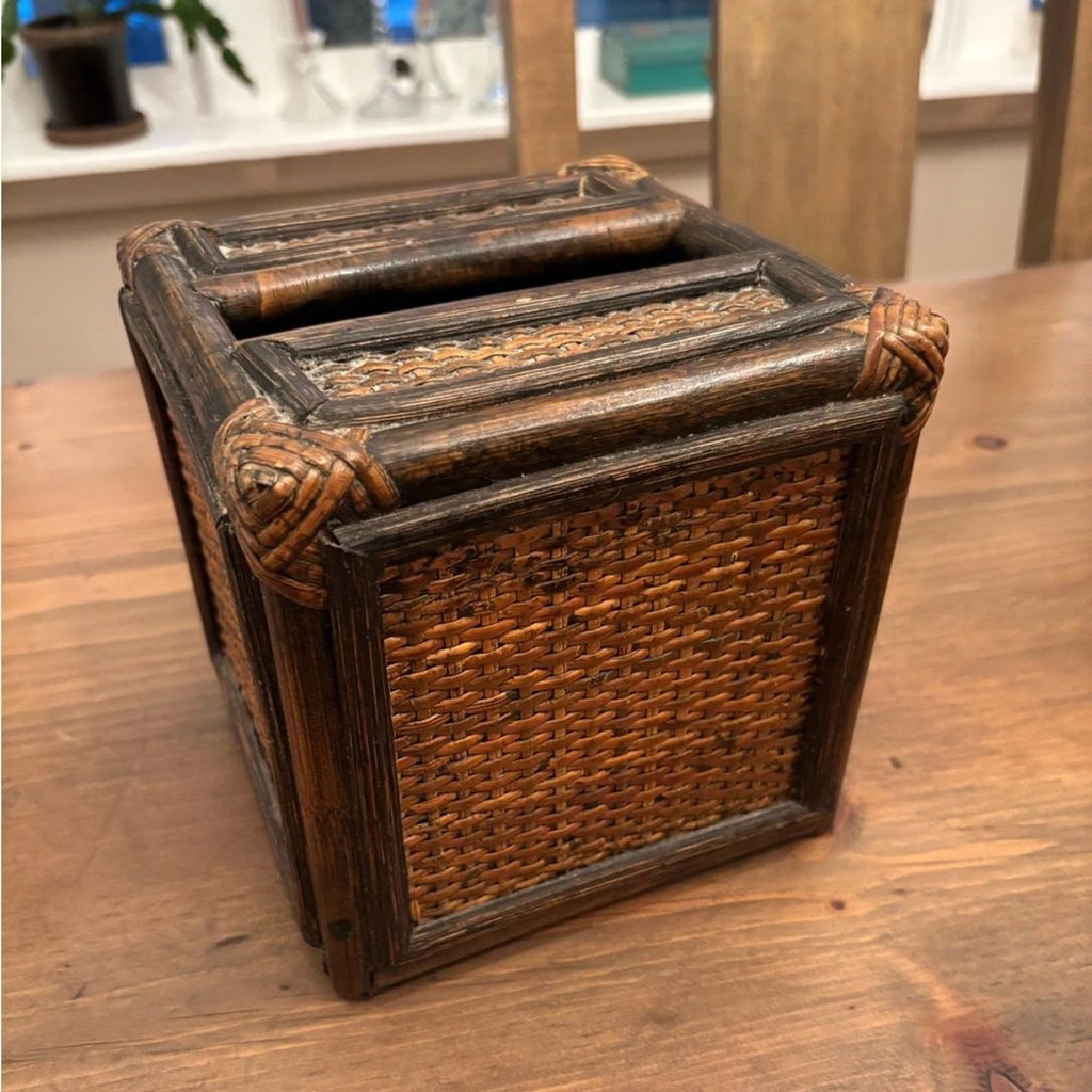 VINTAGE BAMBOO WICKER RATTAN WOVEN SQUARE TISSUE BOX COVER BATHROOM KLEENEX | eBay