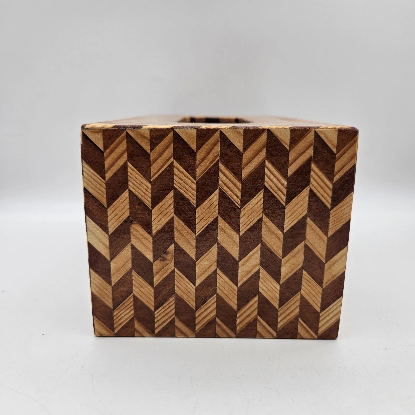 Marquetry Wood Inlay Rectangle Tissue Box Cover Cheveron Zigzag Pattern 2 Tone | eBay
