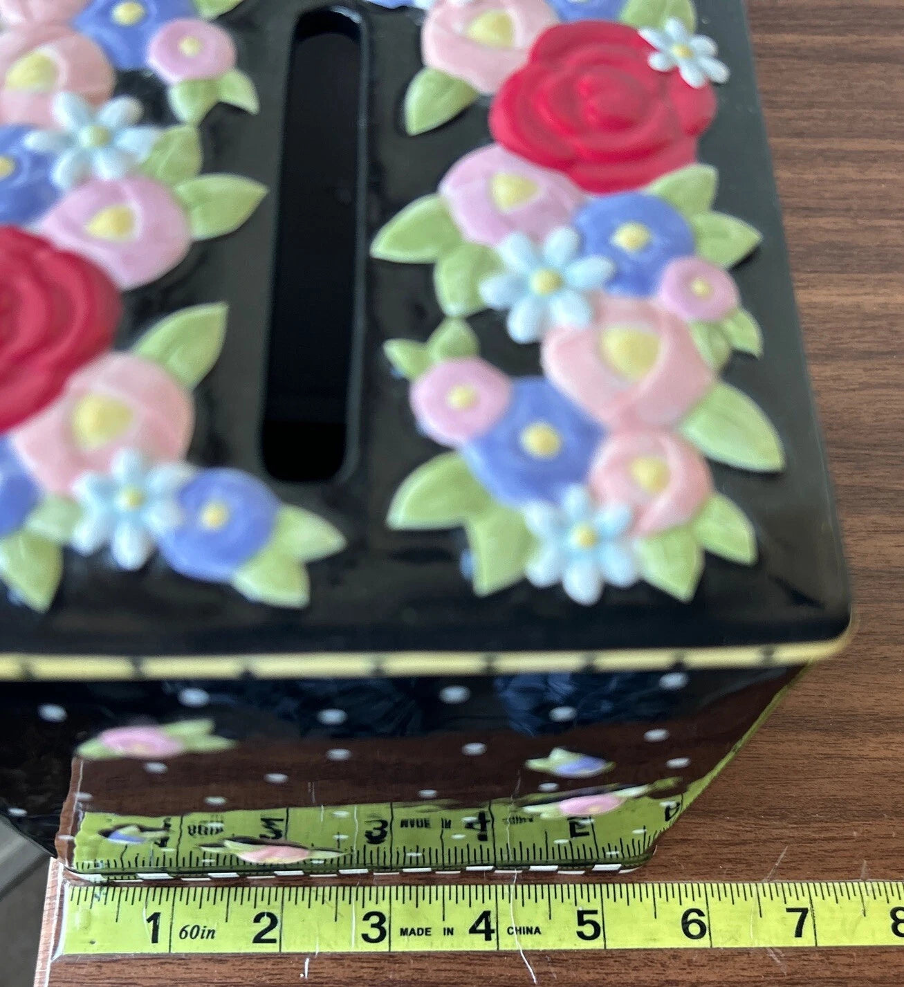 Mary Engelbreit Tissue Box Cover (2000) Porcelain Black with flowers & polka dot | eBay