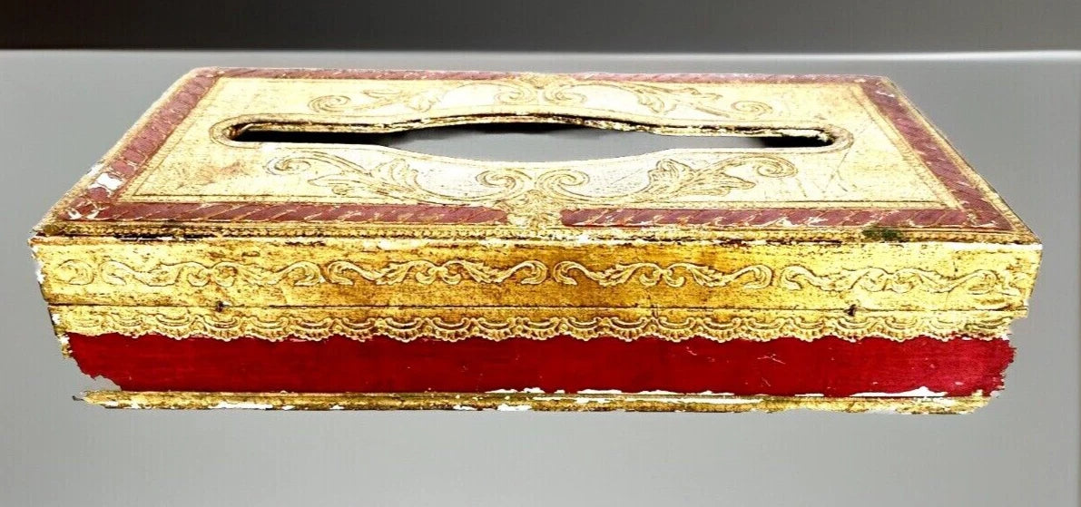 Vintage Red & Gold Tole Painted Tissue Holder/Box Florentine Italy | eBay