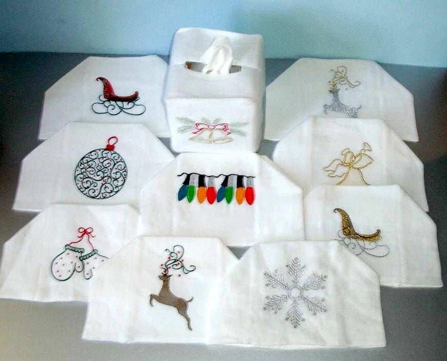 Sferra Embroidered Holiday Tissue Box Cover Festival Linen Assorted Designs New | eBay