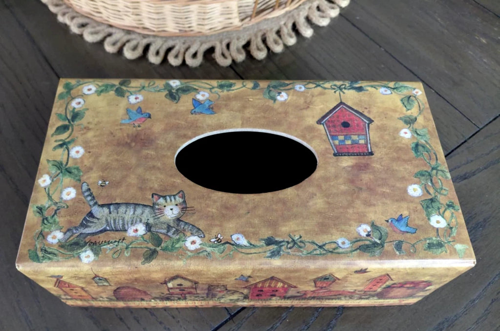 Primitive Tissue Box Bob’s Boxes All Creatures Cat Birdhouse Bunny Floral VTG | eBay