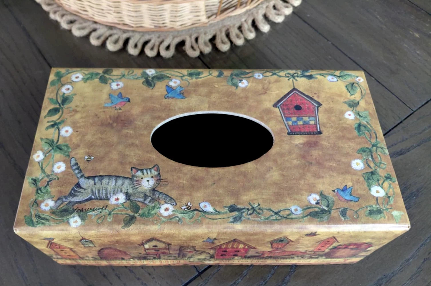 Primitive Tissue Box Bob’s Boxes All Creatures Cat Birdhouse Bunny Floral VTG | eBay