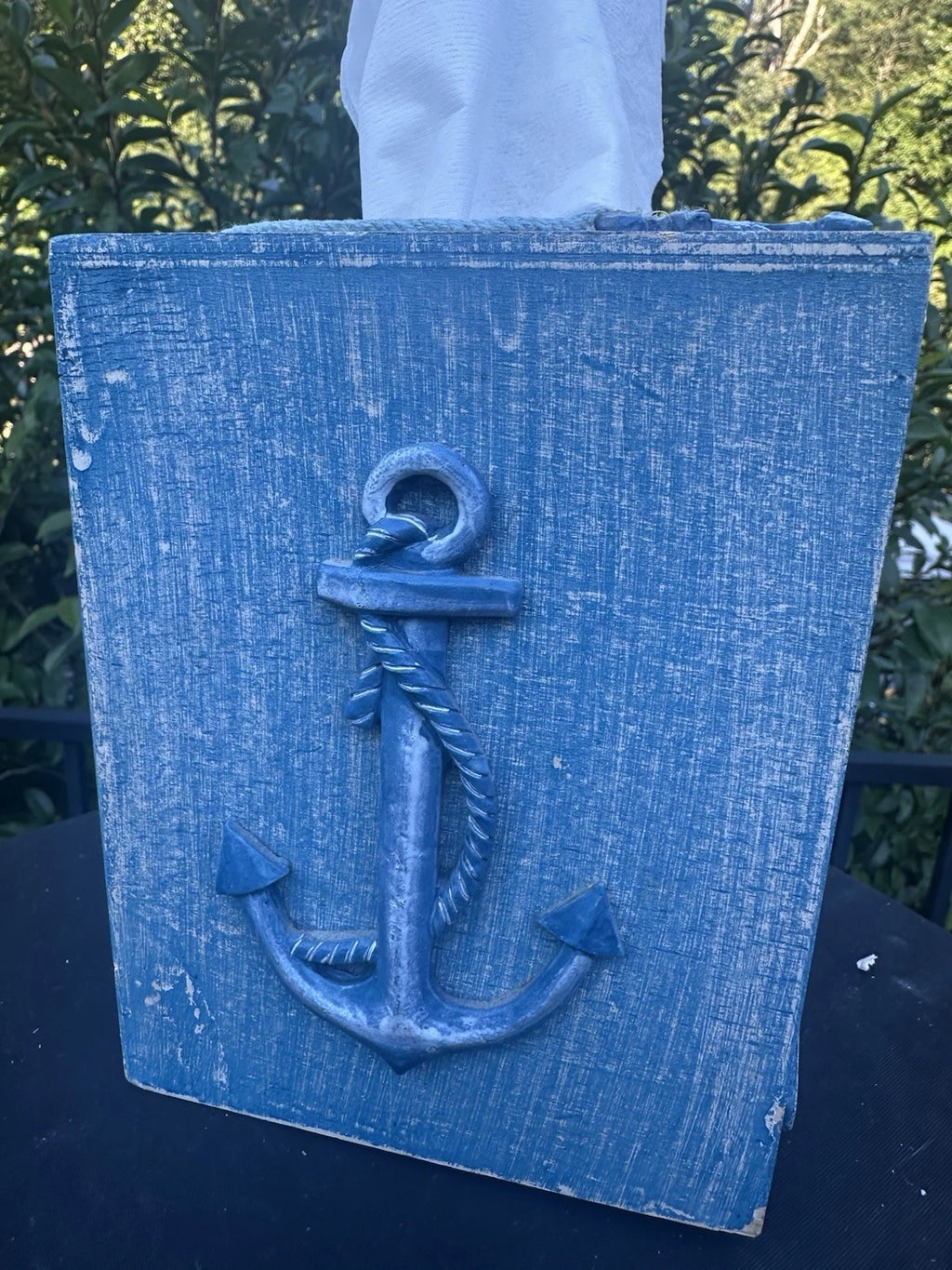 Vintage Blue Wooden Nautical Tissue Cover Box Holder Beach Anchor Oars | eBay