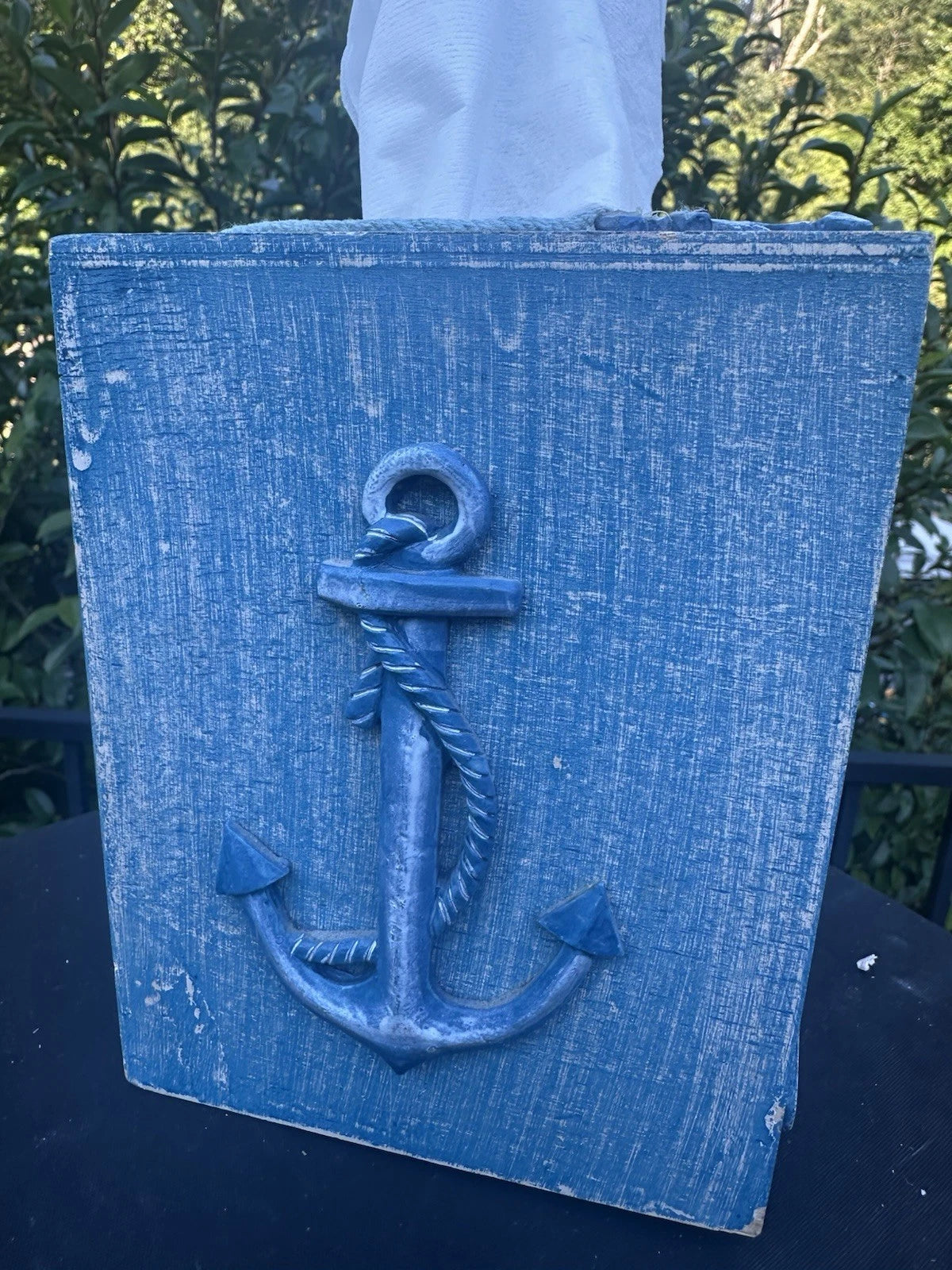 Vintage Blue Wooden Nautical Tissue Cover Box Holder Beach Anchor Oars | eBay