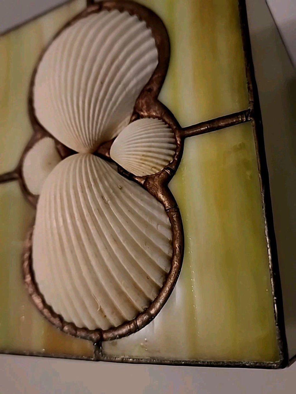 Vtg. Leaded Stained Glass Tissue Box Cover Slag With Sea Shells EUC | eBay