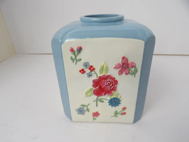 Waverly Blue and White Ceramic Tall Tissue Box Cover with Embossed Roses | eBay
