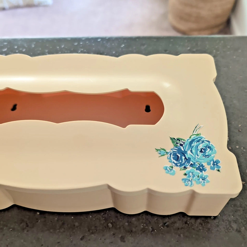 Vintage Cream Blue Roses Plastic Tissue Kleenex Box Holder Scallop MCM Cottage | eBay