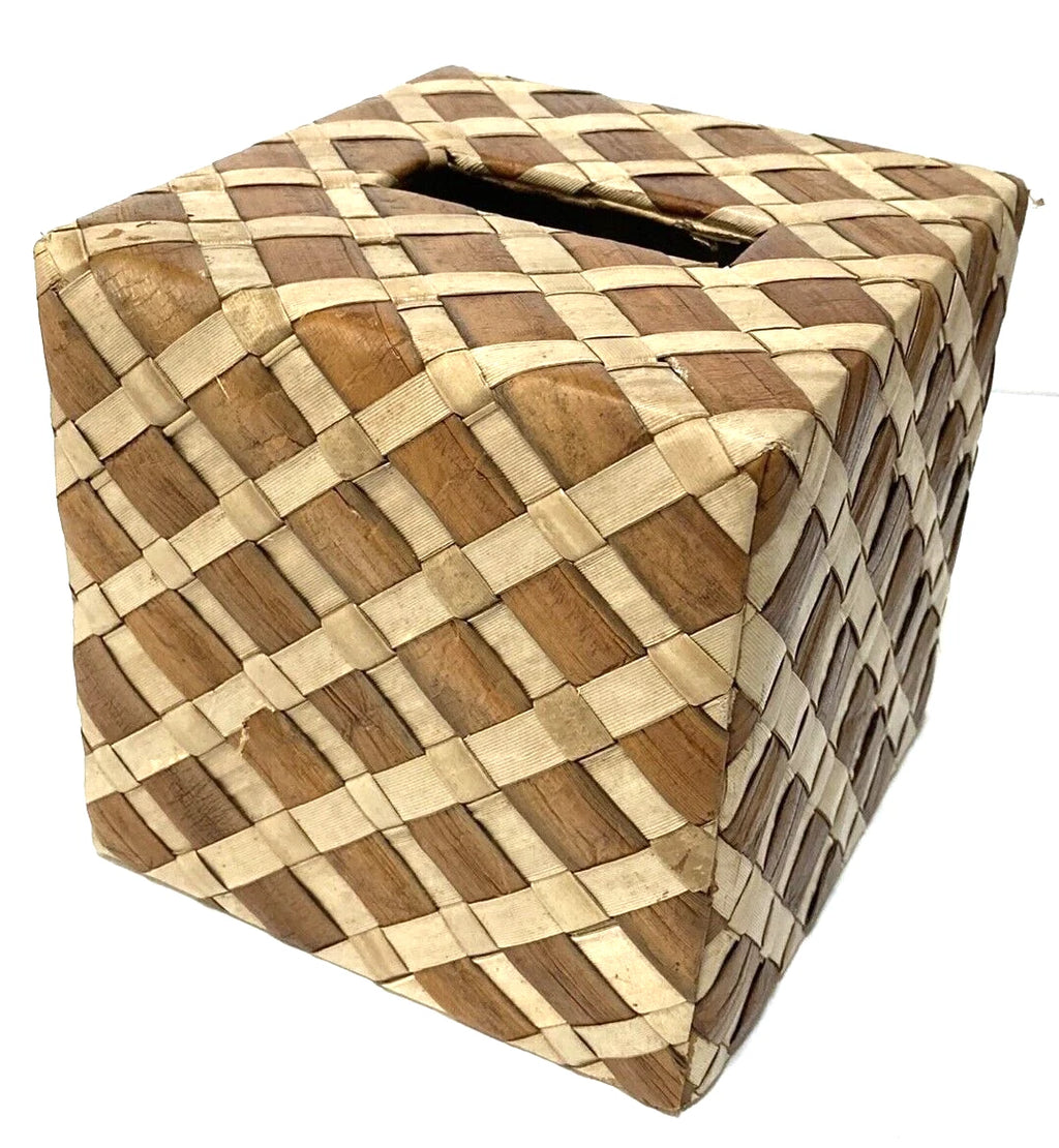 Woven Tissue Box Cover 6x6x6" Brown Tan Natural Lattice Pattern | eBay