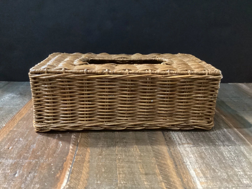 Vintage Wicker Rattan Tissue Box Cover Holder natural 10”x5.5” Boho | eBay