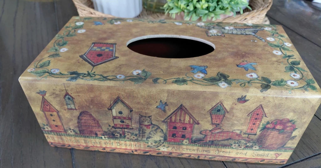 Primitive Tissue Box Bob’s Boxes All Creatures Cat Birdhouse Bunny Floral VTG | eBay