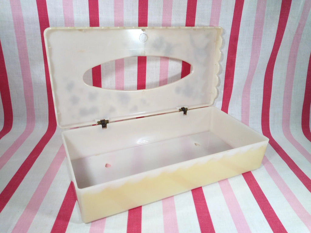 Stylish Mid Century Gold & White Florals Decorative Plastic Hinged Tissue Holder | eBay