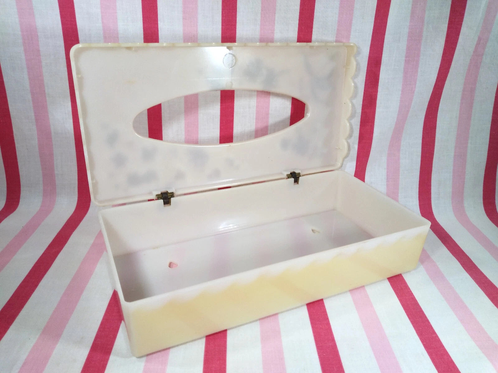 Stylish Mid Century Gold & White Florals Decorative Plastic Hinged Tissue Holder | eBay