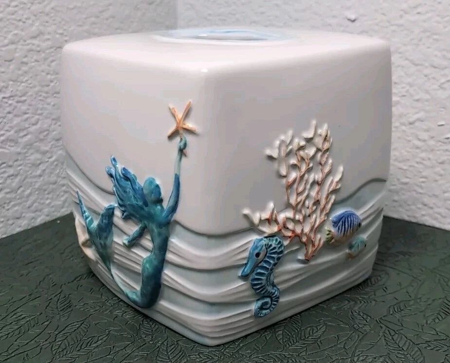 Cynthia Coulter Sea Splash Boutique Tissue Box Cover Hand-Painted Mermaid Rare | eBay