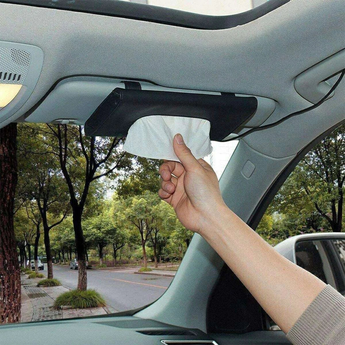 Car Tissue Box Holder For Sun Visor, Car Leather Tissue box (Black/Khaki) | eBay