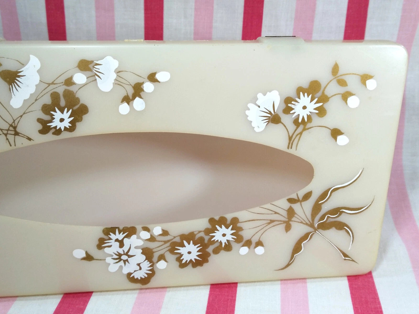 Stylish Mid Century Gold & White Florals Decorative Plastic Hinged Tissue Holder | eBay