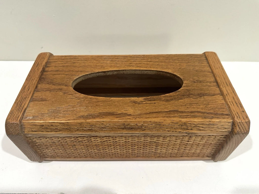 Vintage JC Penny Oak Wood Tissue Box Holder Dispenser Cover Rattan Look 80s Nice | eBay