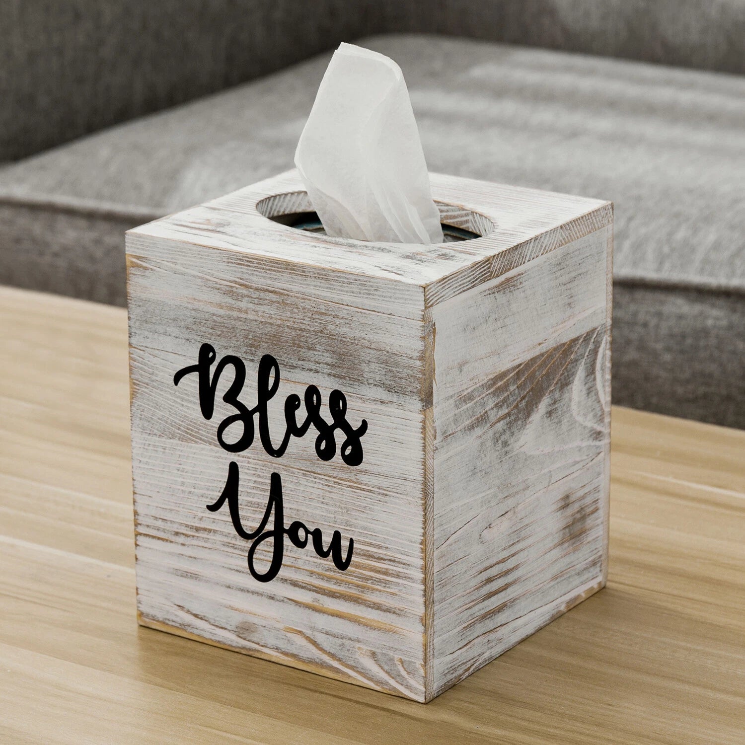 White Wood Tissue Holder w/ Easy Slide Out Bottom, Tabletop Square Tissue Box | eBay