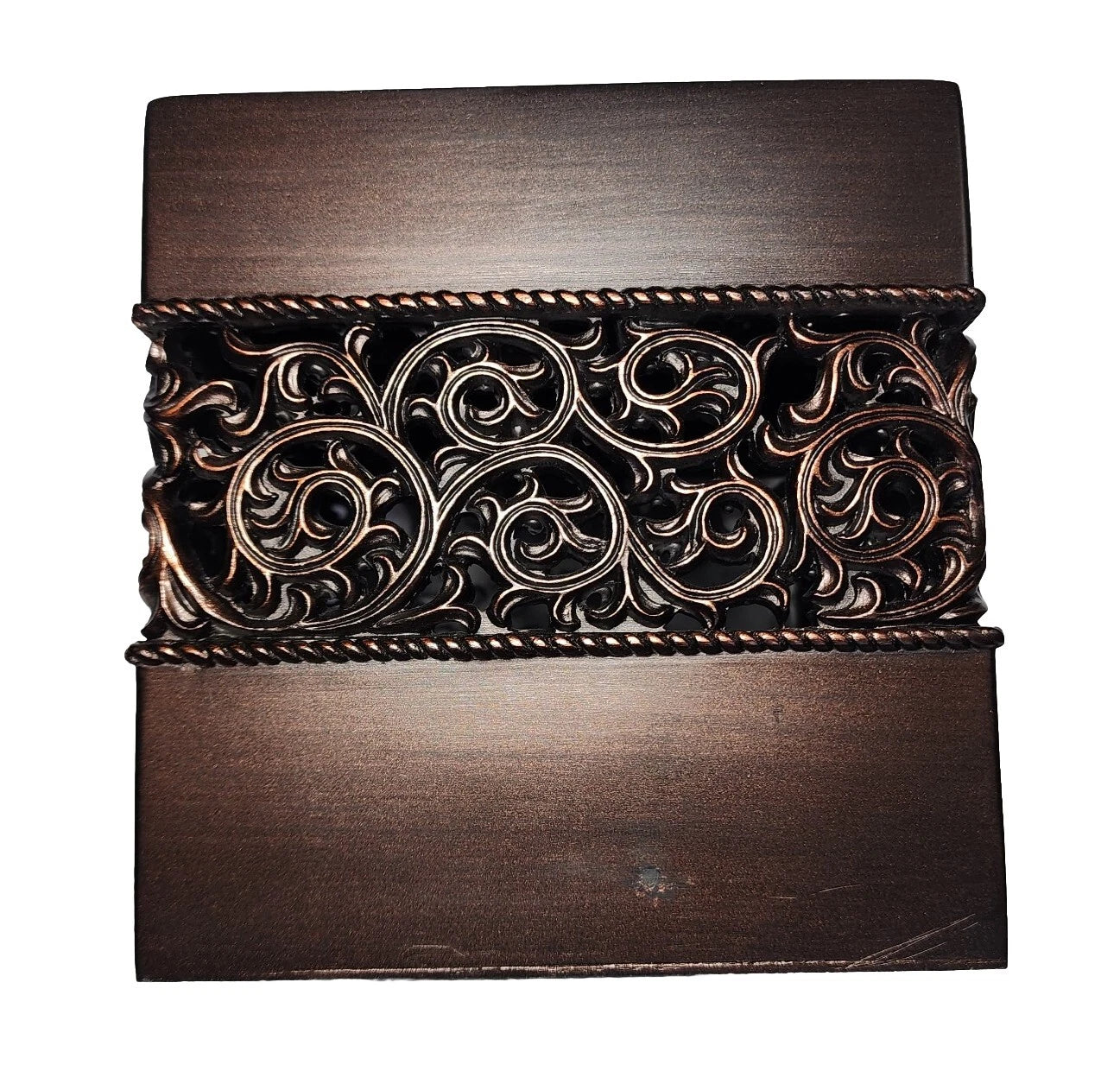Brushed Bronze Brown Copper Tissue Box Cover Scrolled Design Heavy Resin Bath | eBay