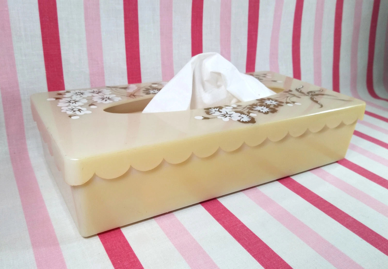 Stylish Mid Century Gold & White Florals Decorative Plastic Hinged Tissue Holder | eBay
