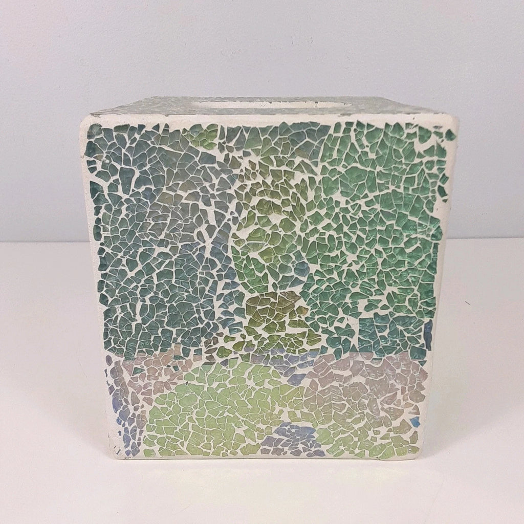 Crackle Mosaic Glass Tissue Box Cover Aqua White Pink Purple Square | eBay