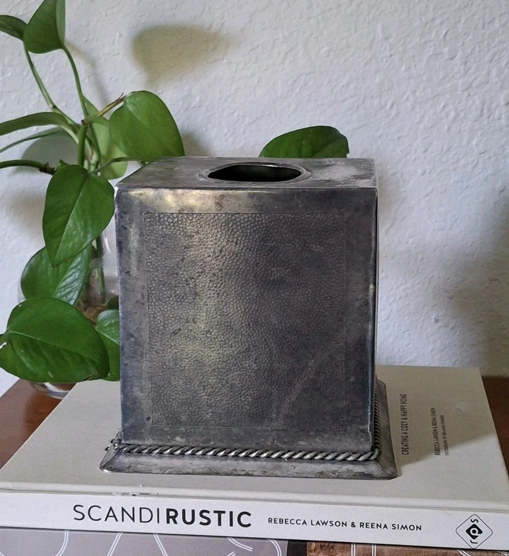 Rustic Silver Tone Metal Tissue Box Cover Patina Minimalist Farmhouse | eBay