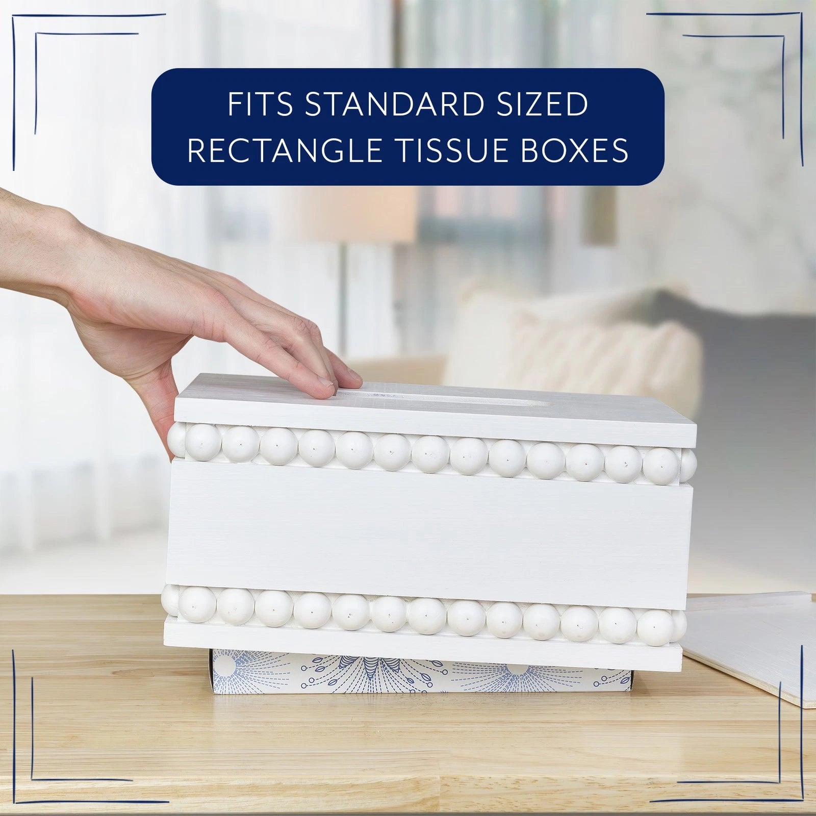Beaded Tissue Box Cover, Rectangular White; Rustic Farmhouse Wood Tissue Holder | eBay