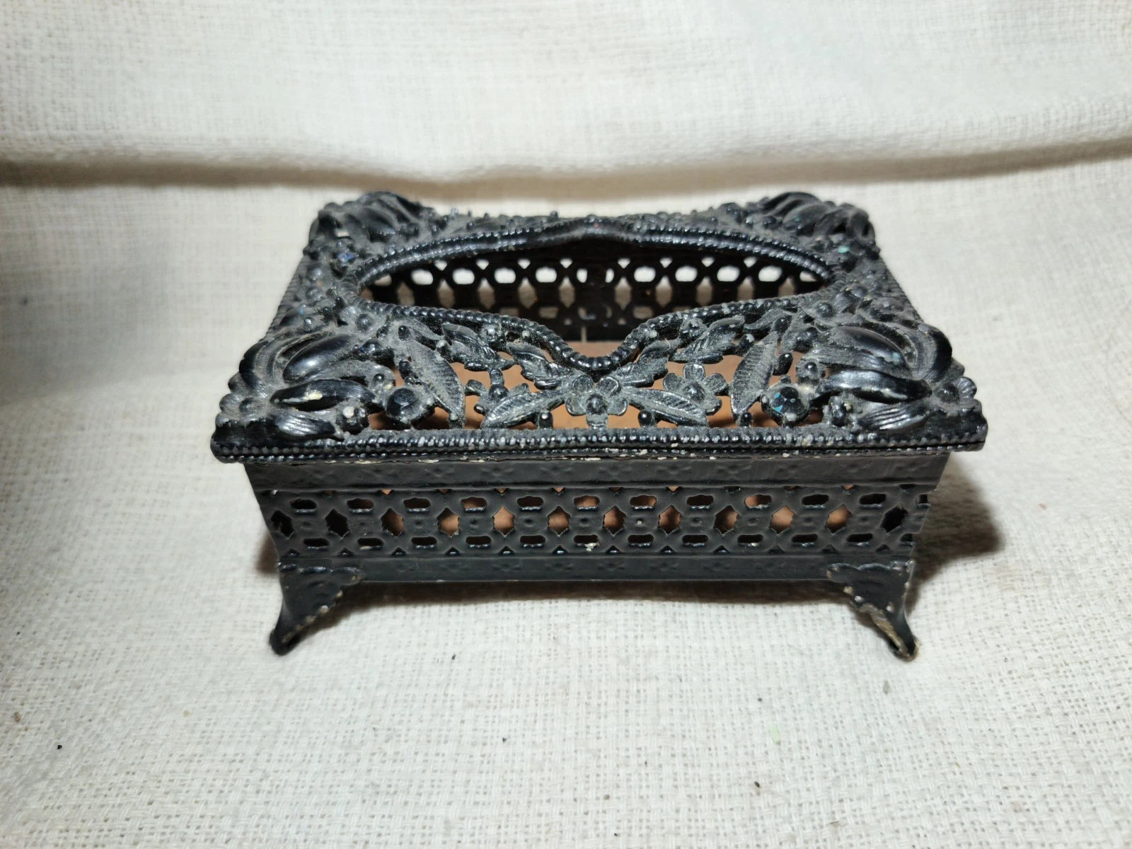 Vtg Pocket Small Tissue Holder Black Ormolu Filigree Ornate Regency 4.5” | eBay