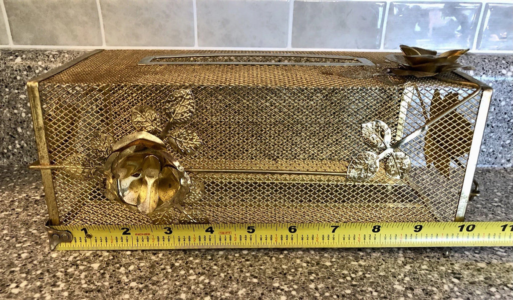 VTG Tissue Box Cover Ornate Hollywood Regency Style Gold Metal Mesh & Roses | eBay