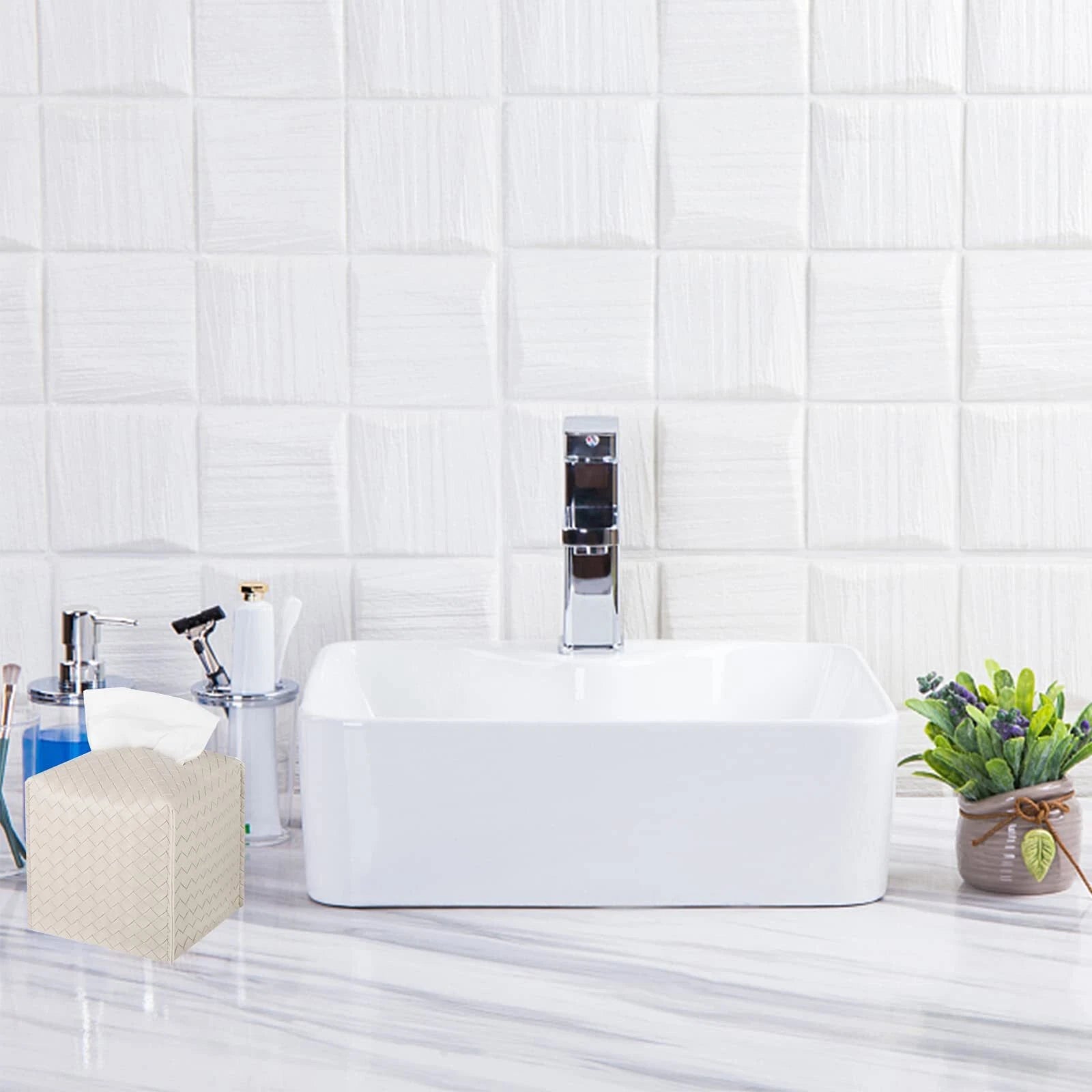 Tissue Box Cover PU Leather Tissue Holder Square Facial Tissue Case Facial Pa... | eBay