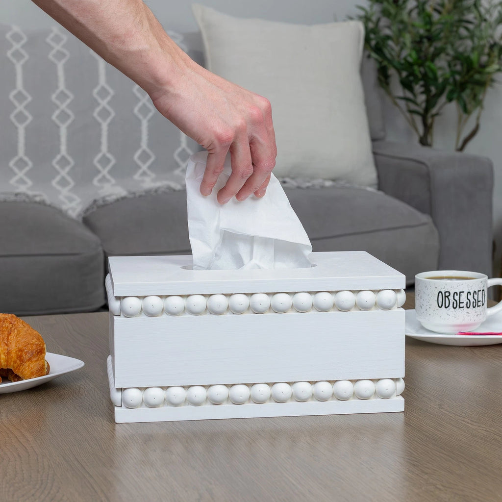 Beaded Tissue Box Cover, Rectangular White; Rustic Farmhouse Wood Tissue Holder | eBay