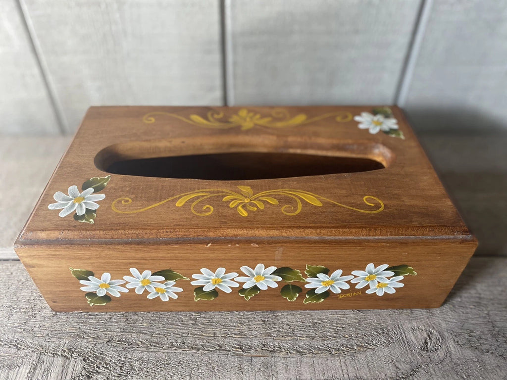 Vintage Hand Painted Tissue Box Cover Wood | eBay