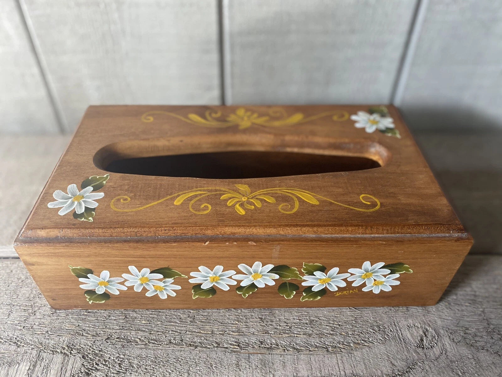 Vintage Hand Painted Tissue Box Cover Wood | eBay