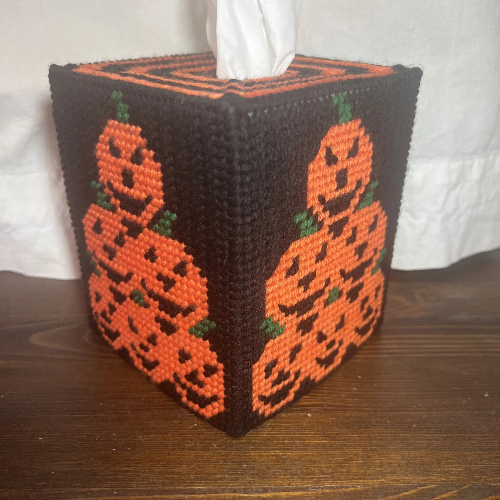Handmade Needlepoint Halloween Jack O Lantern Pumpkin Boutique Tissue Box Cover | eBay