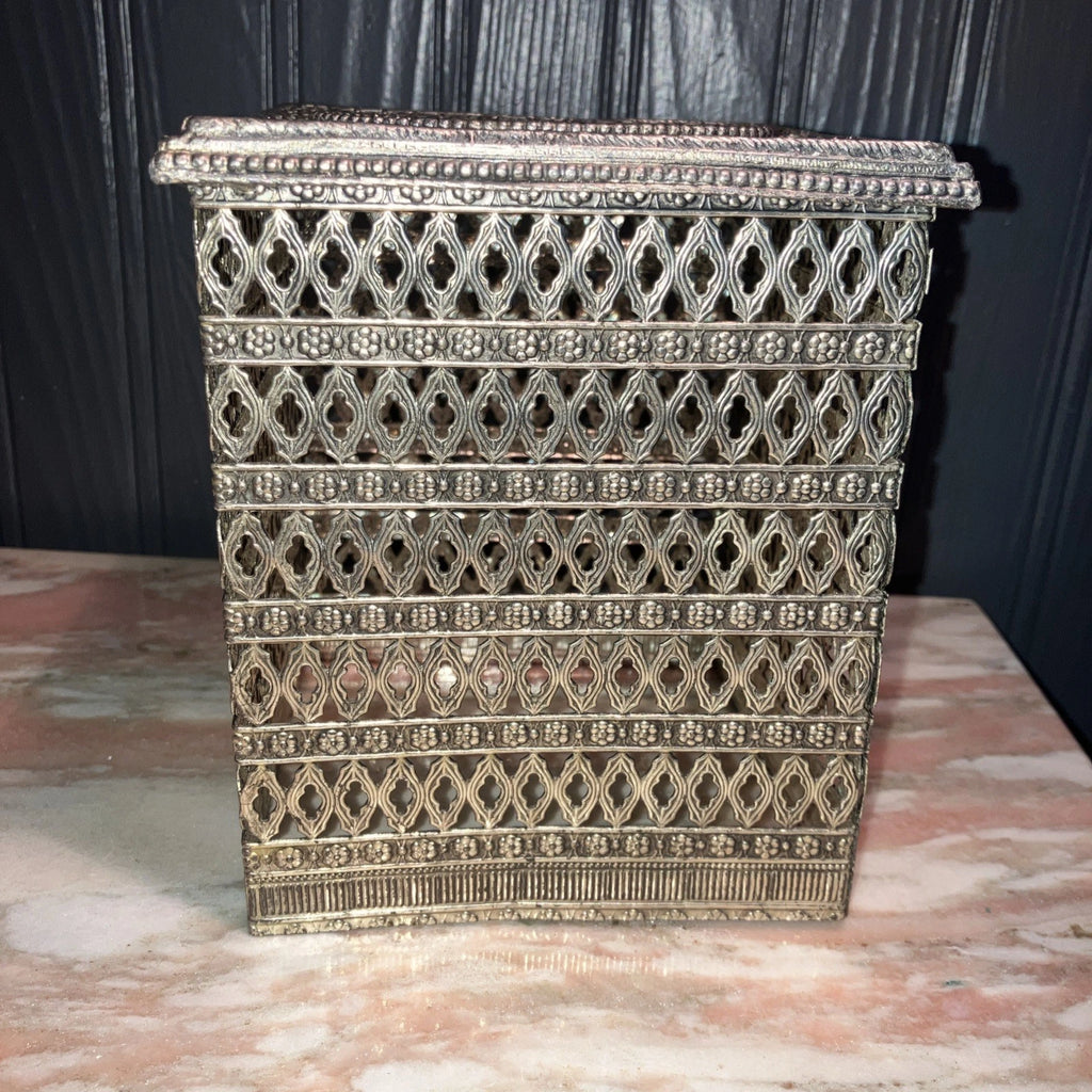 Metal Filigree Tissue Box Holder Hollywood Regency Bronze Silver Vintage | eBay