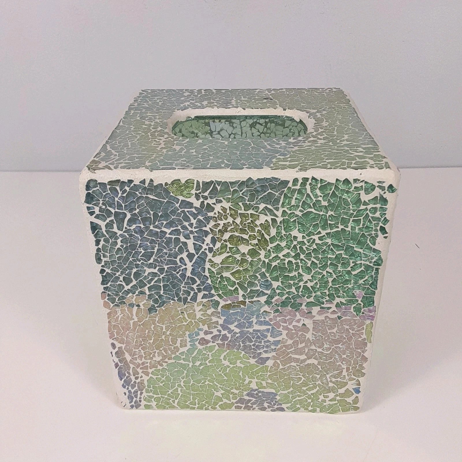 Crackle Mosaic Glass Tissue Box Cover Aqua White Pink Purple Square | eBay