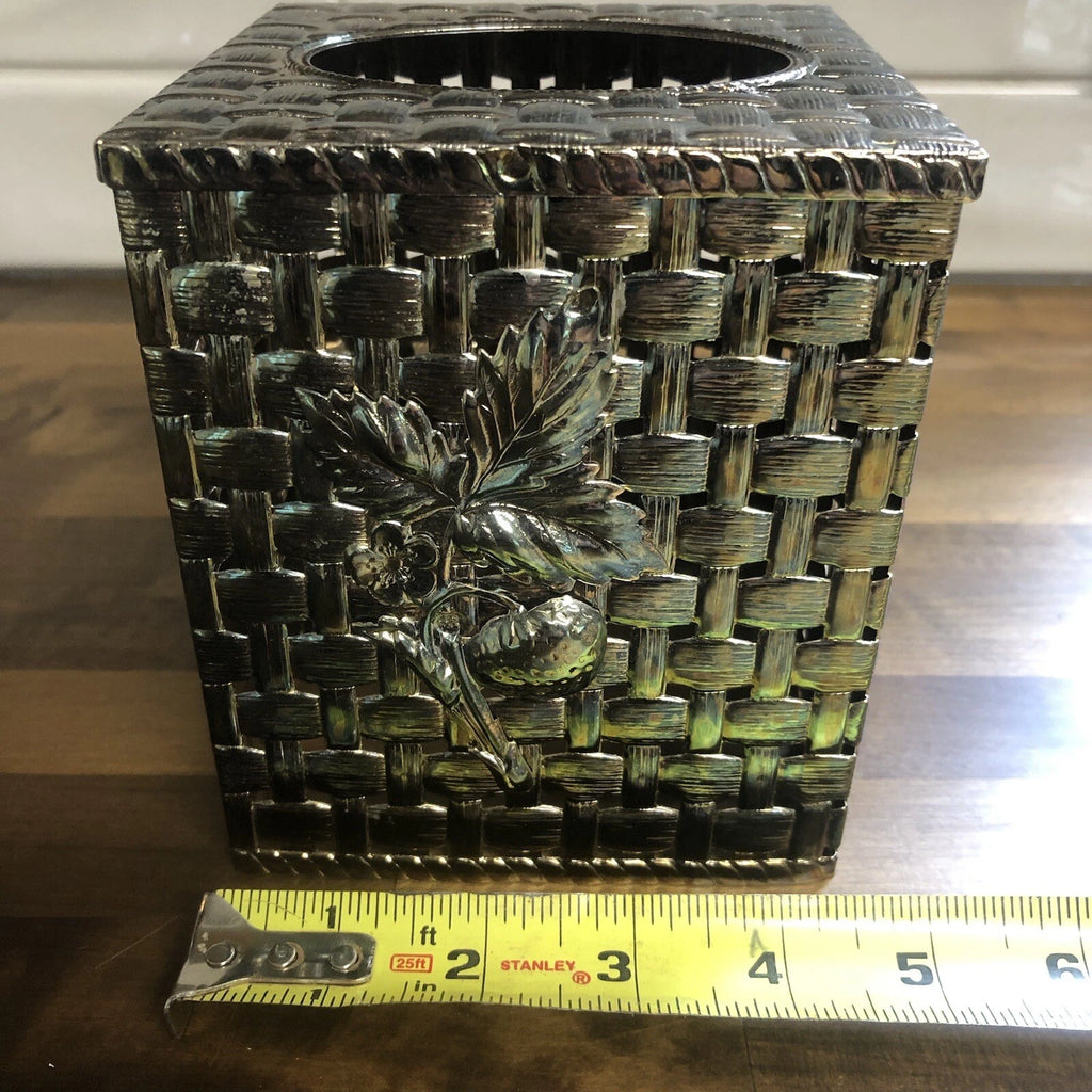 Vintage Gold Tone Square Tissue Box Cover Basket Weave Pattern Strawberry Design | eBay