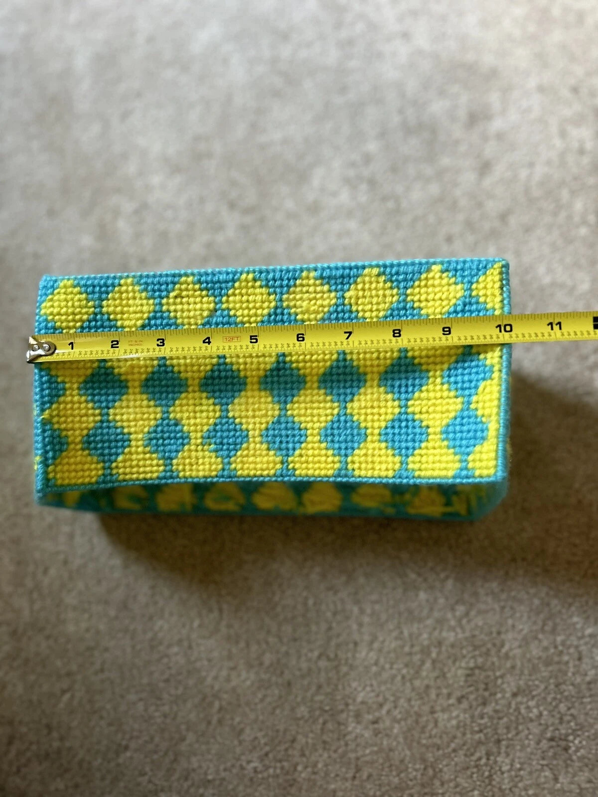 Vintage Tissue Box Holder Handmade Needlepoint Blue and Yellow Rectangular | eBay