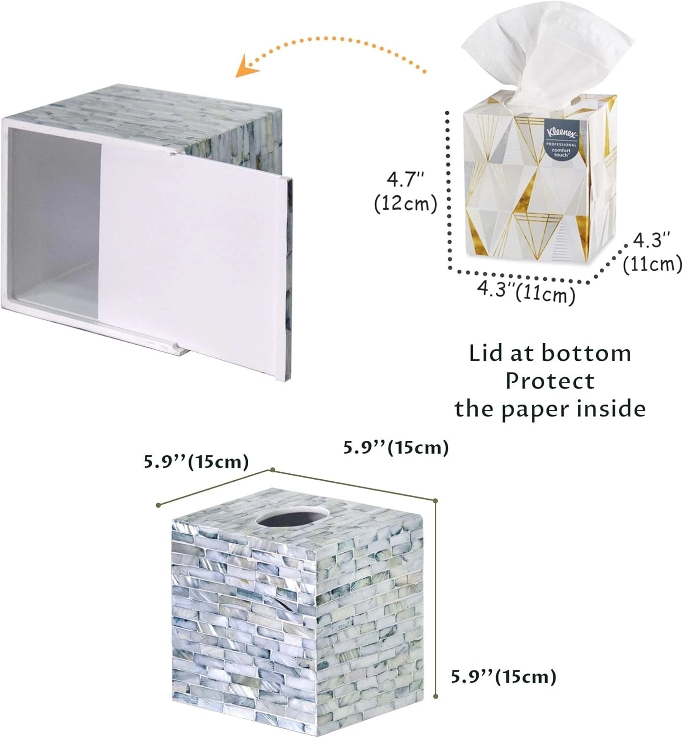 5.9” Cube Mother of Pearl Tissue Box Cover, Decorative Napkin Dispenser | eBay