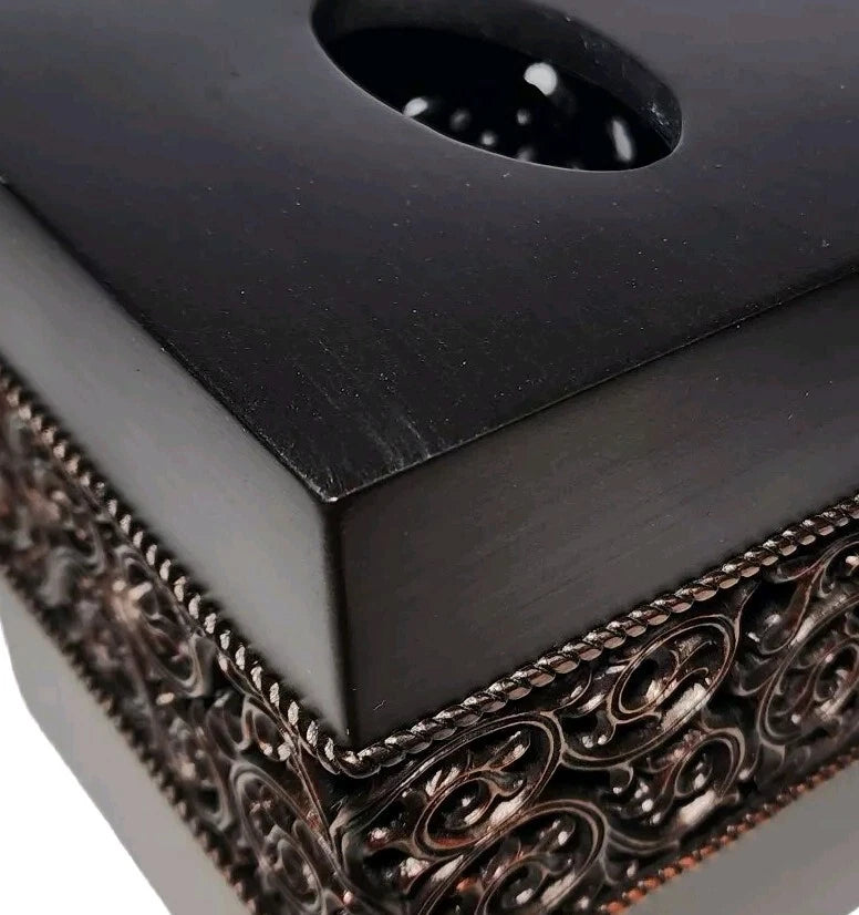 Brushed Bronze Brown Copper Tissue Box Cover Scrolled Design Heavy Resin Bath | eBay