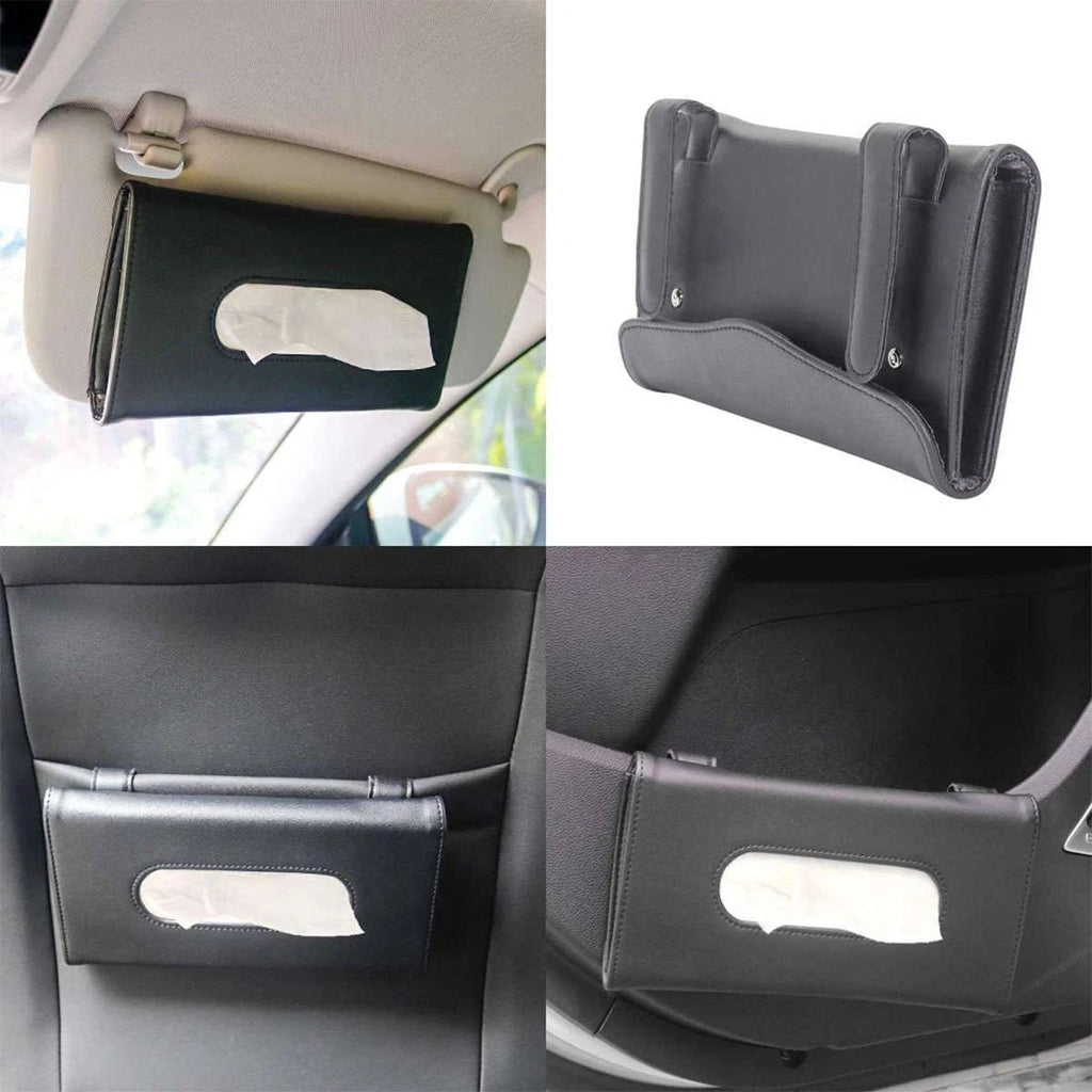 Car Sun Visor Tissue Dispenser Box Holder Universal PU Leather Paper Towel Case | eBay
