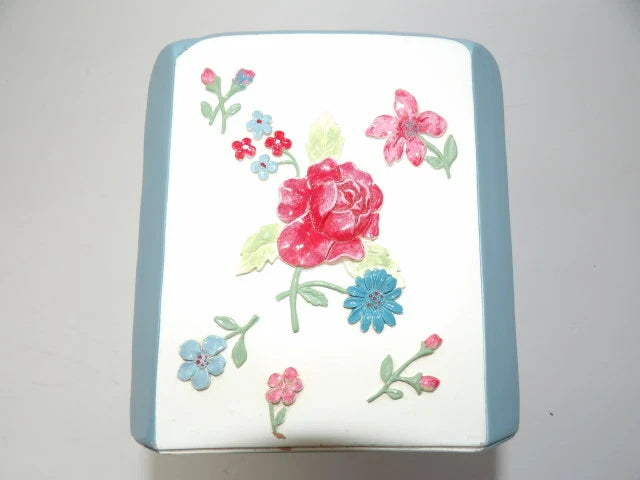 Waverly Blue and White Ceramic Tall Tissue Box Cover with Embossed Roses | eBay