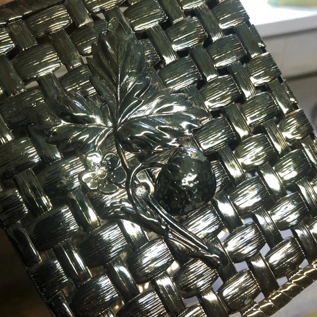 Vintage Gold Tone Square Tissue Box Cover Basket Weave Pattern Strawberry Design | eBay