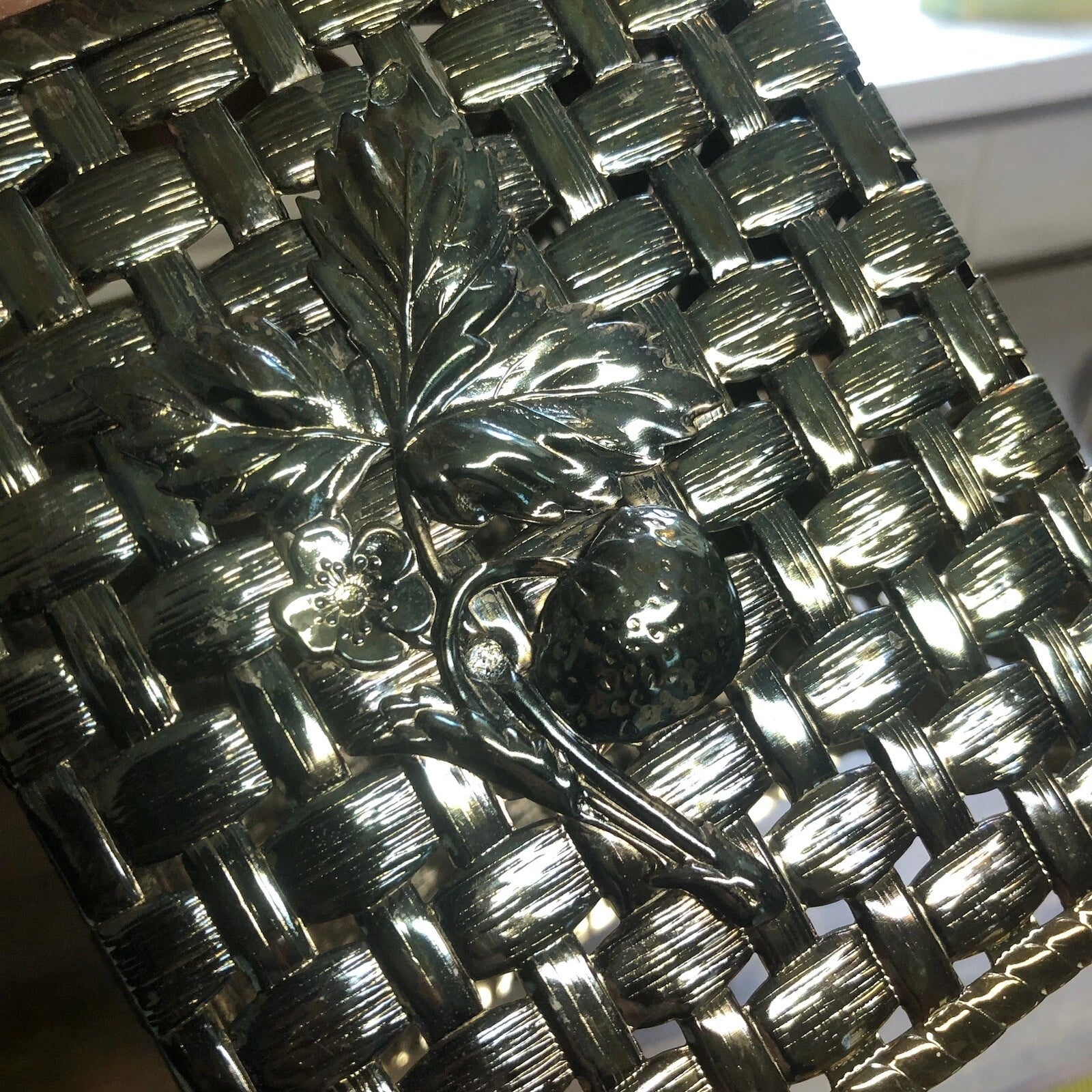 Vintage Gold Tone Square Tissue Box Cover Basket Weave Pattern Strawberry Design | eBay