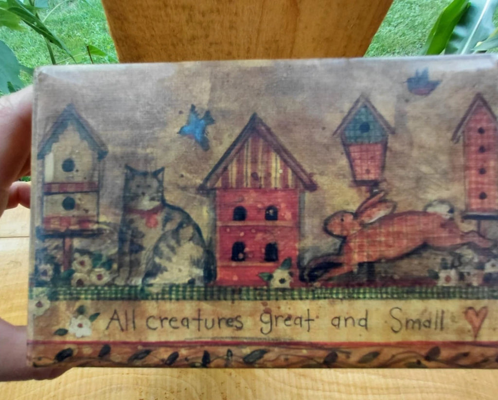 Primitive Tissue Box Bob’s Boxes All Creatures Cat Birdhouse Bunny Floral VTG | eBay